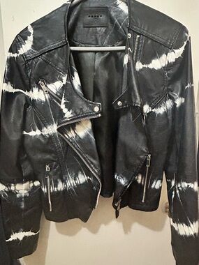 Blank NYC Black & White Tie-Dye Leather Moto Jacket - Women